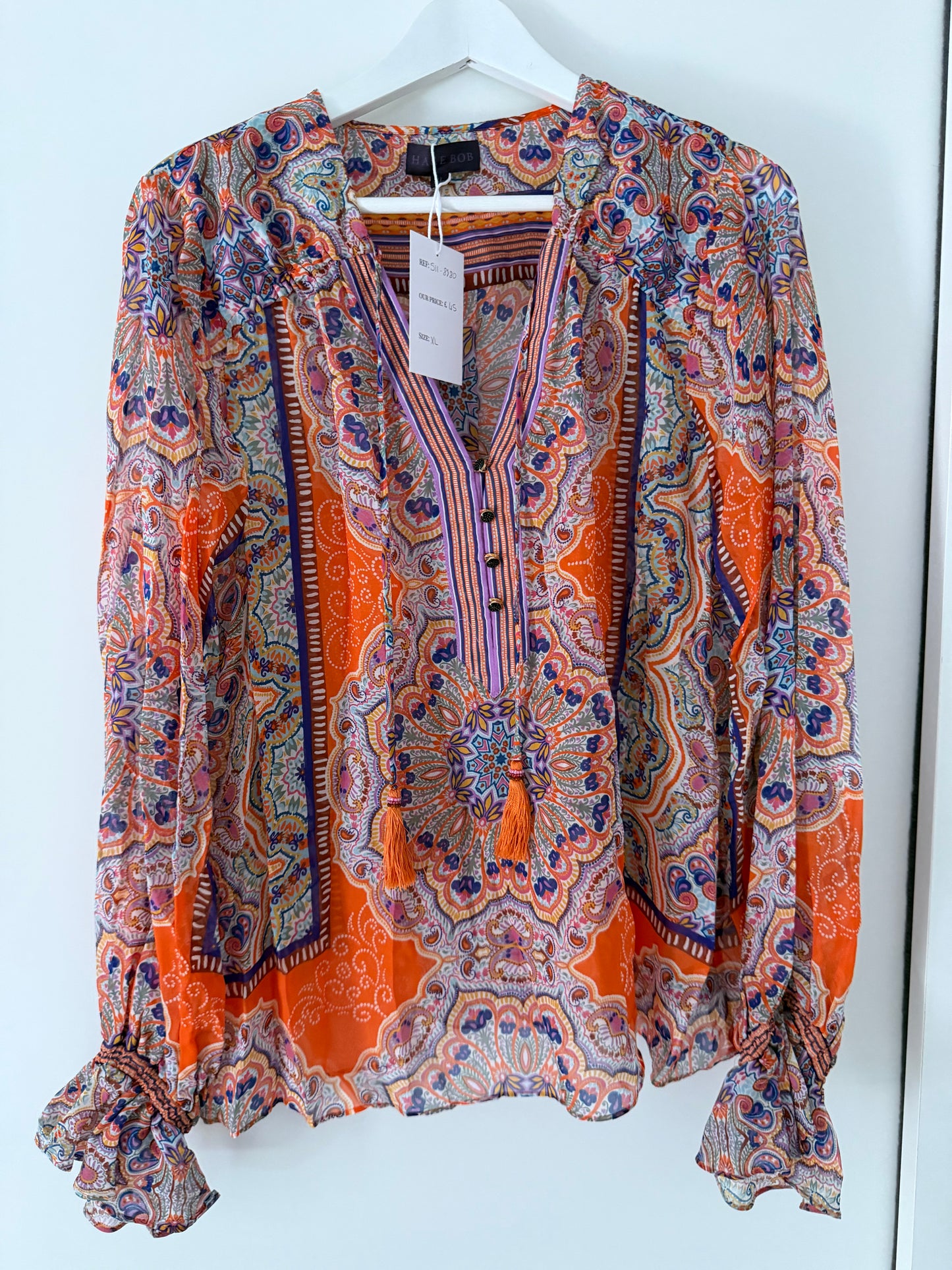 Pre-loved Patterned Orange Hale Bob Blouse, XL