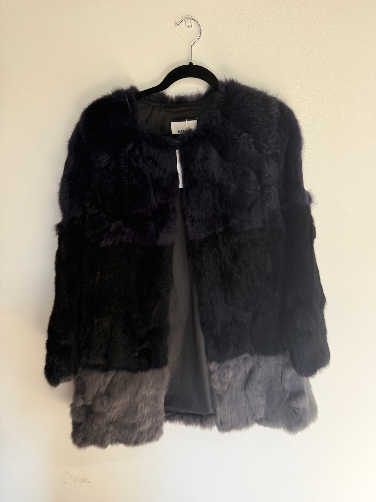 Preloved Max & Moi Fur Coat 10 Black, Grey and Navy