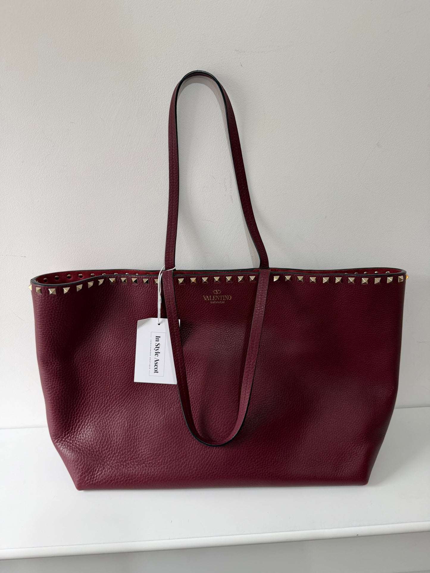 Preloved Valentino Garavani Rockstud Tote Bag Large Burgundy/Plum
