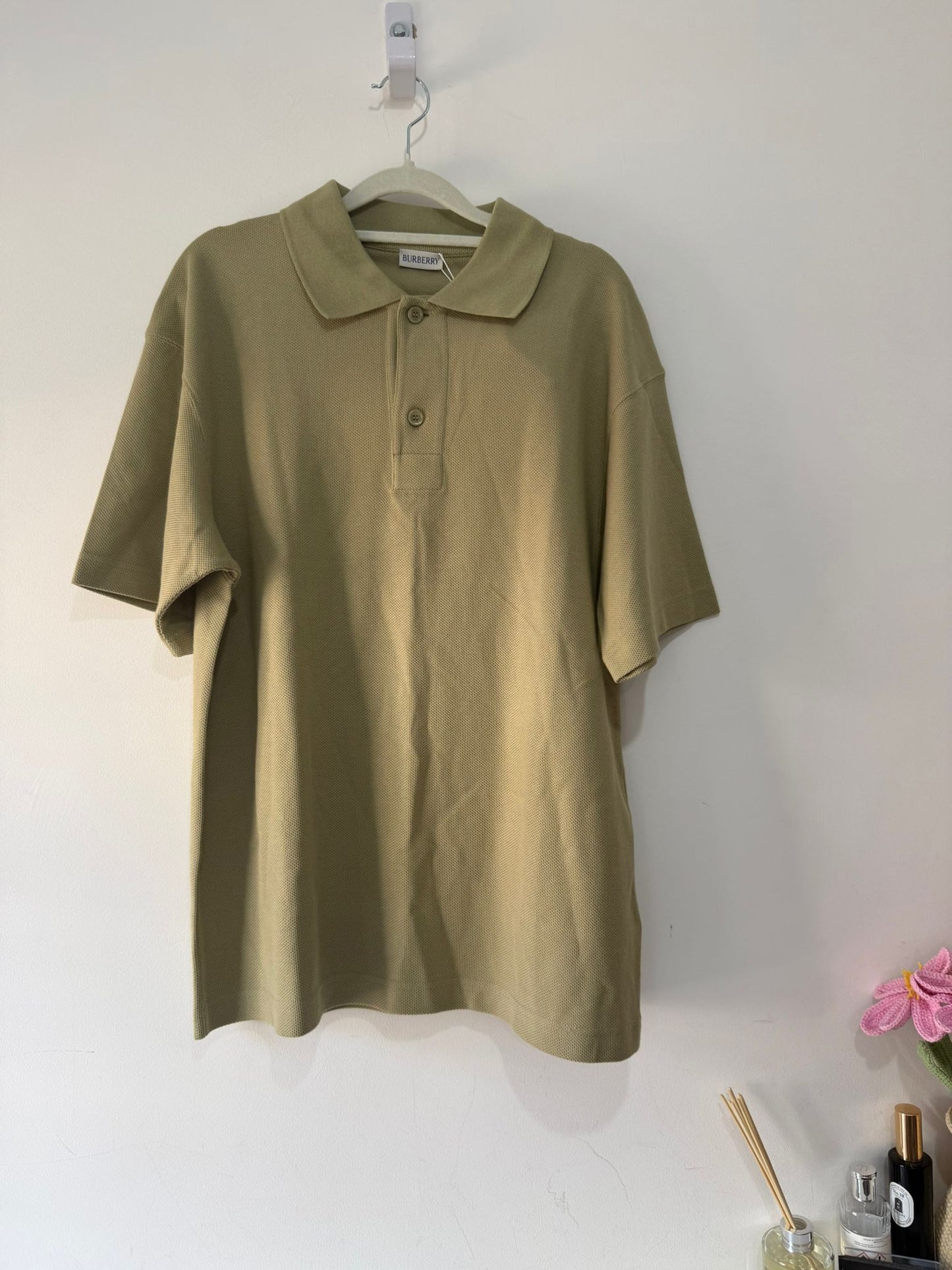 Preloved, Beige Burberry Men’s Polo Top, Small Very Oversized
