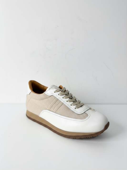 Preloved, Vintage Beige canvas with White leather  Hermes Sneakers Trainers, Size 38 - UK 5