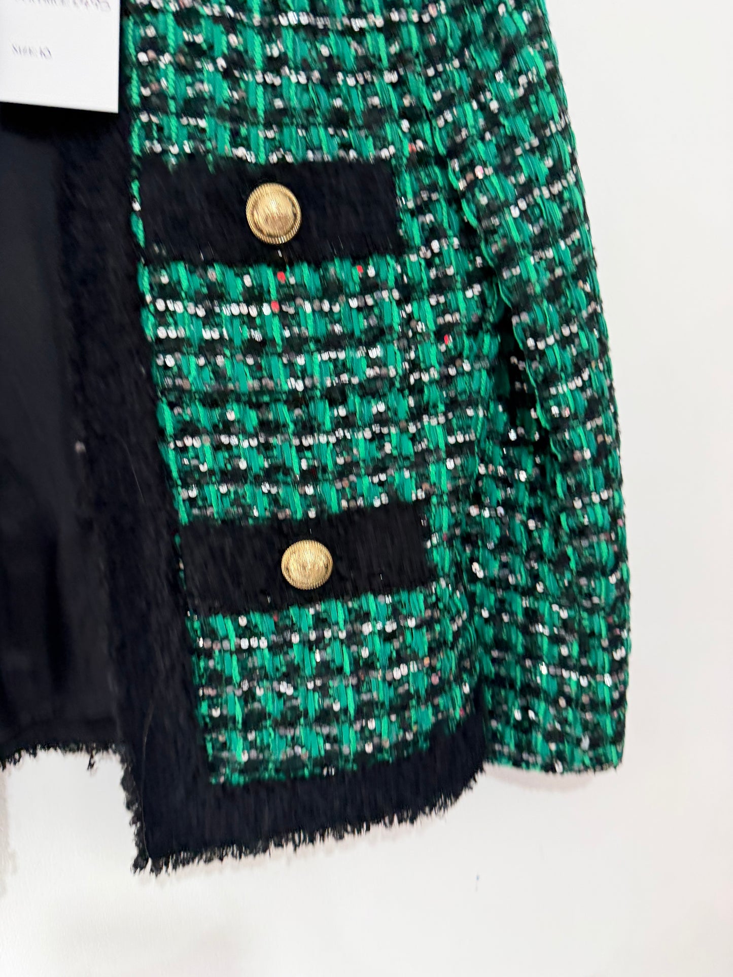 Peloved Green Balmain Boucle Tweed Jacket Blazer, Size 10