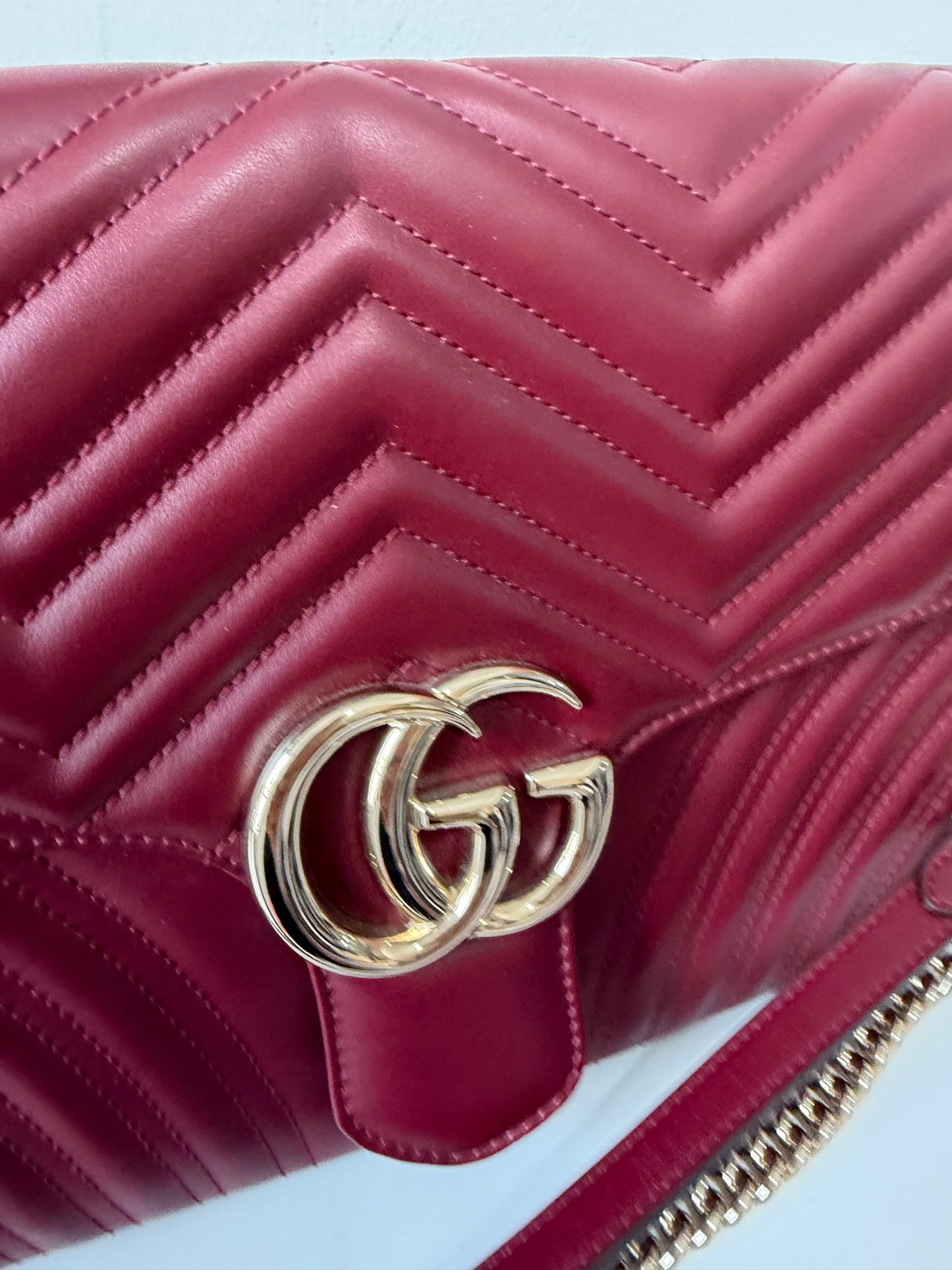 Pre-owned, New, Burgundy Gucci Marmont Bag, Size XL