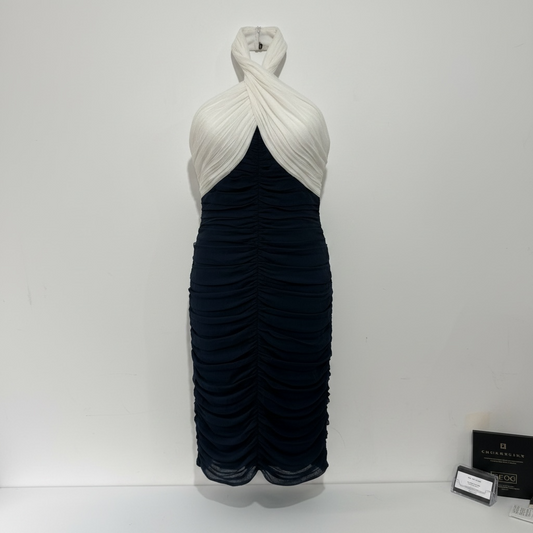 Preloved, White/Navy Tadashi Dress, UK 8