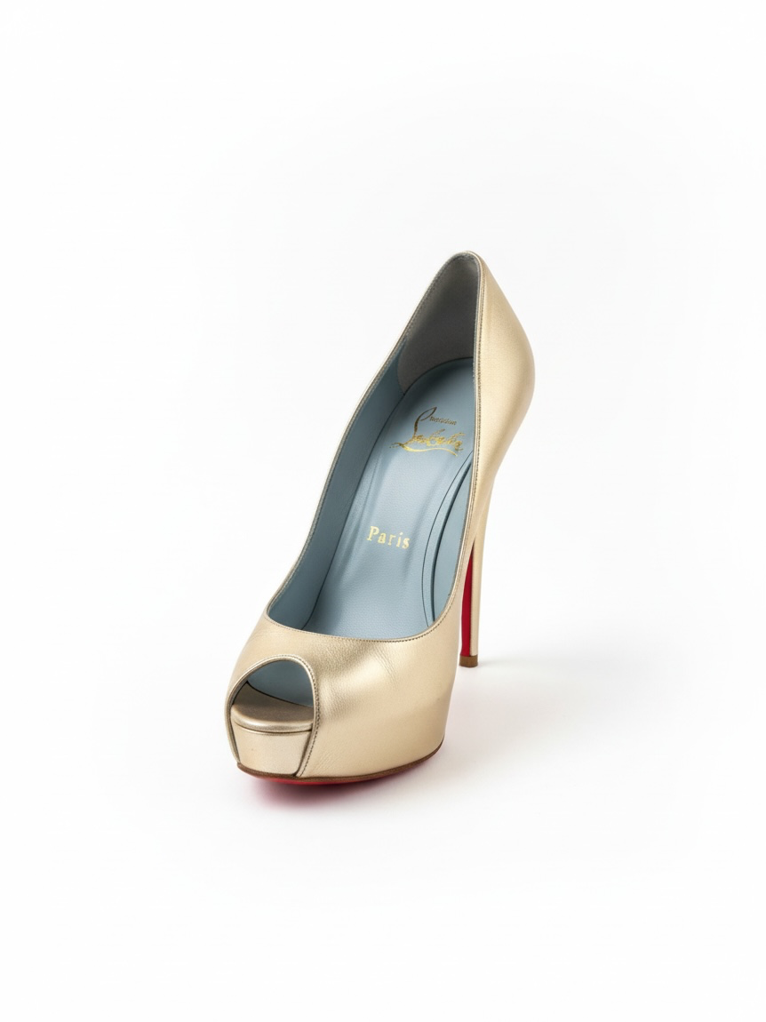 Preloved Christian Louboutin Heels Size 5 - 38 Gold Peeptoe