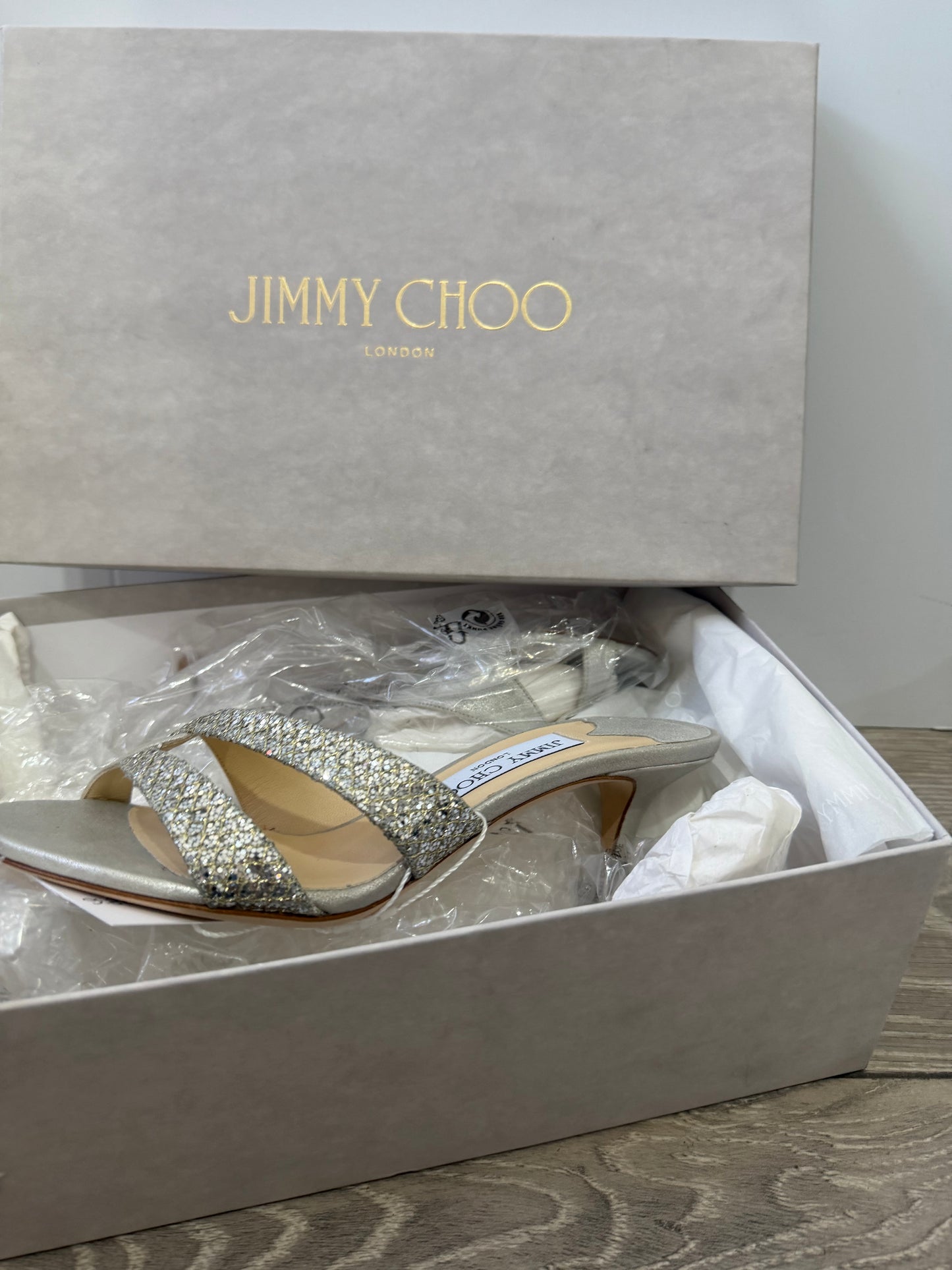 Silver Jimmy Choo Kitten Heels, Size 36.5 - UK 3.5