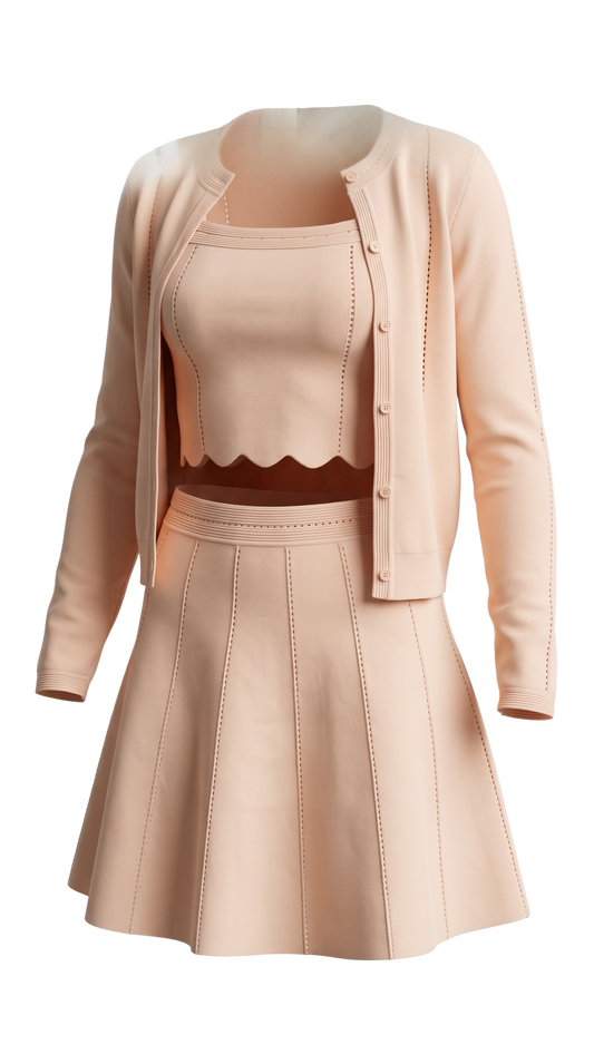 Preloved Sandro Cardigan, Top & Skirt Set Size 12-14 Peach