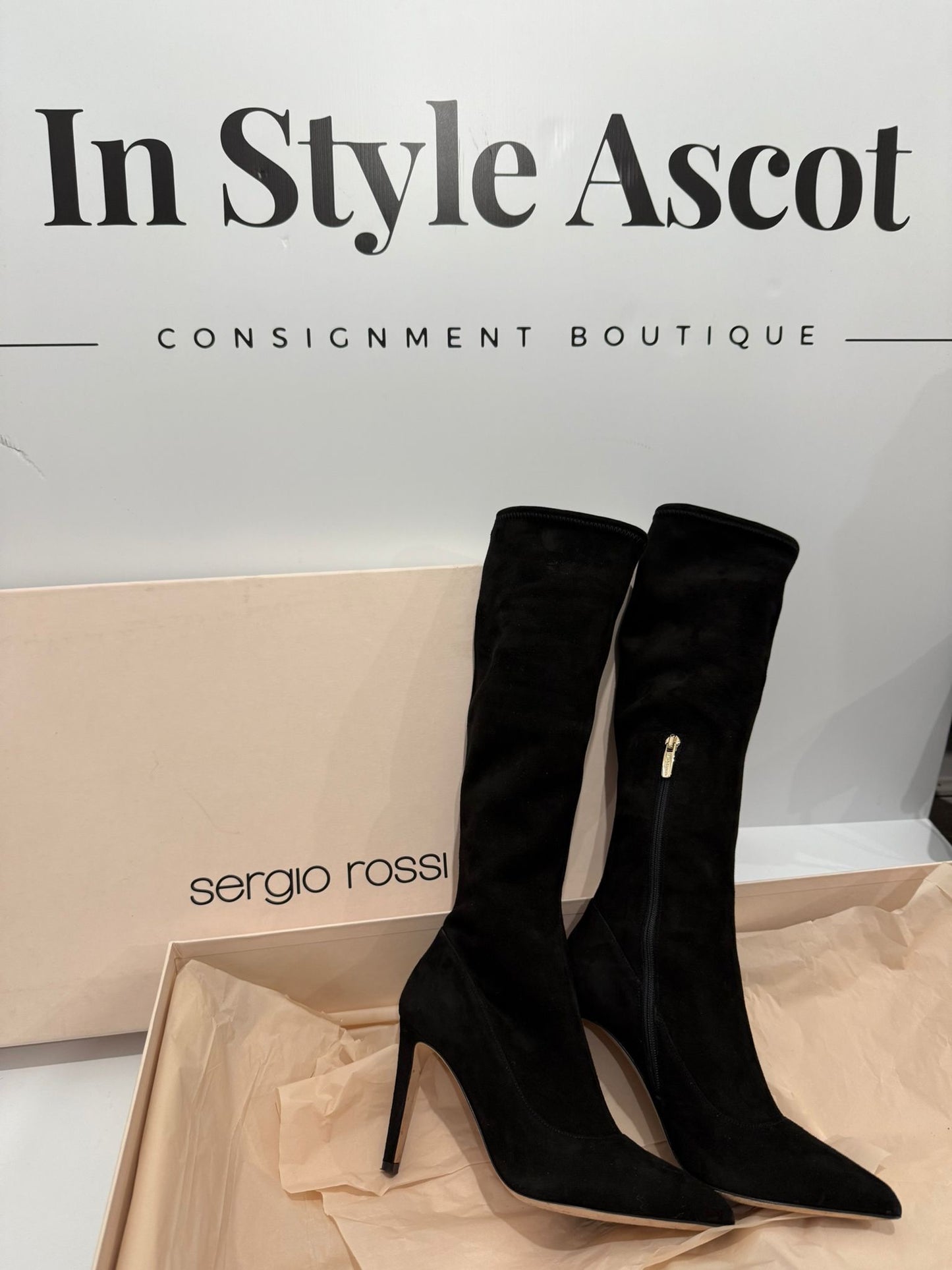 Black Sergio Rossi Suede Boots, Size 34