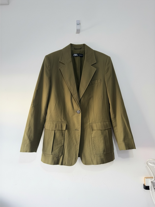 Preloved Zara Jacket Blazer Size M Khaki