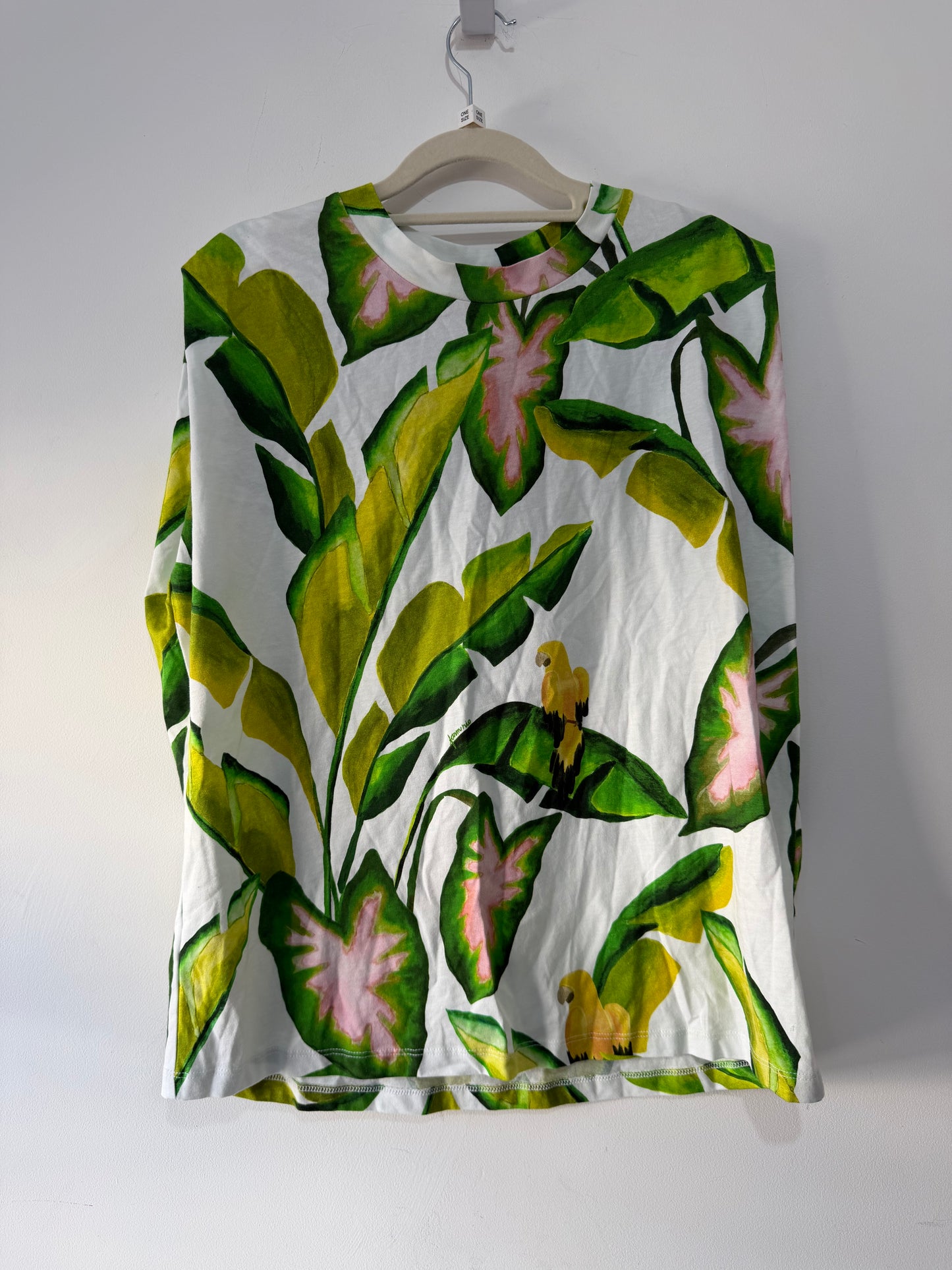 Preloved Farm Rio Top Size S (Oversized) Green and White