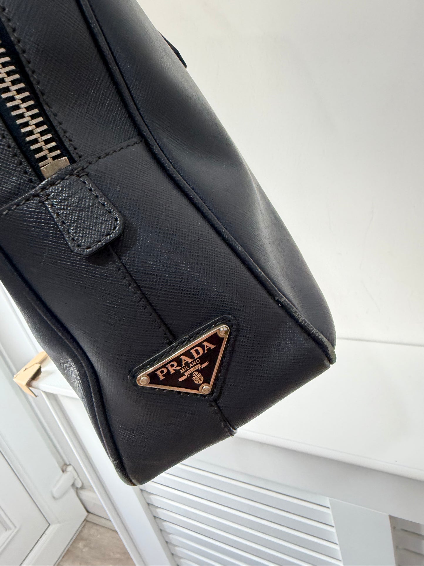 Preloved Grained Leather Prada Laptop Bag