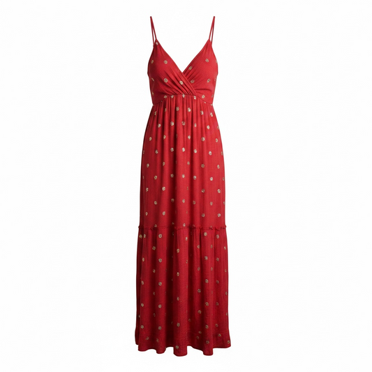 Red with Gold Sequins Goa Red Dress with Gold Sequins, Pre Loved S/M