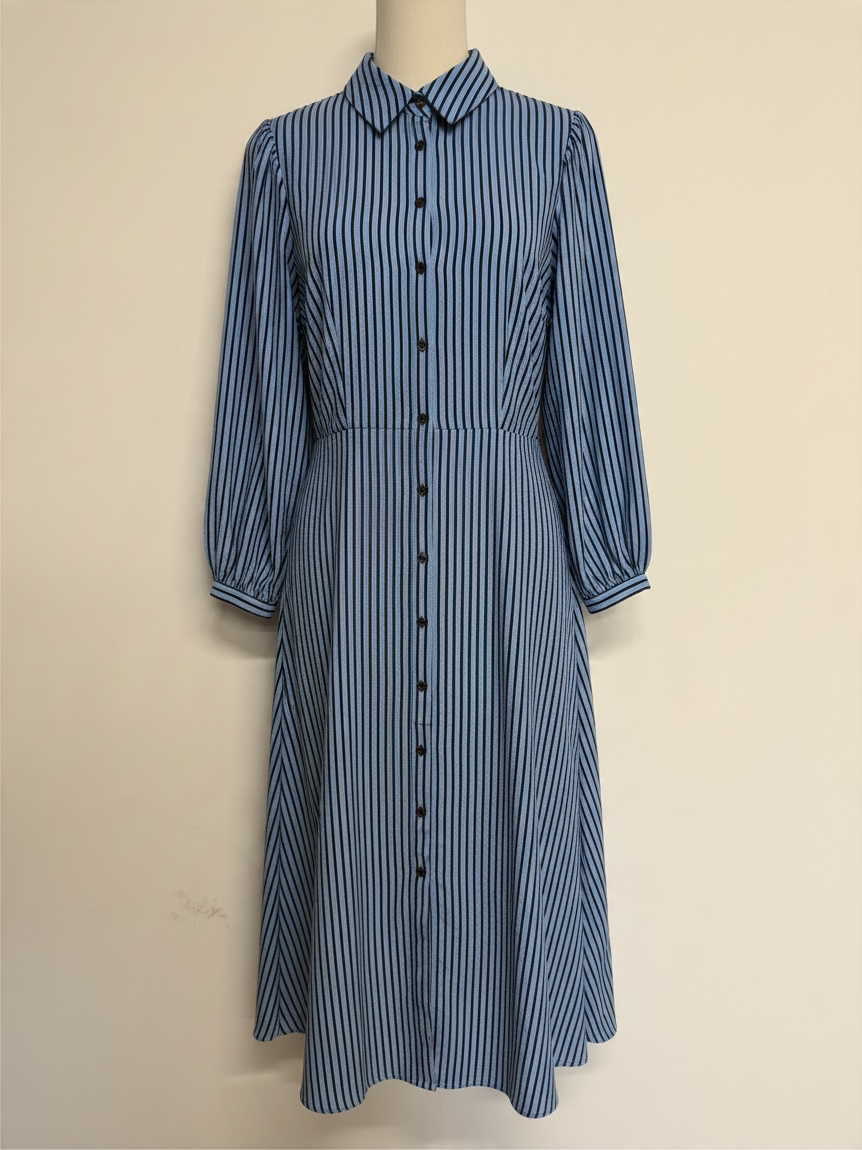 Preloved Feather & Bone London Dress Size Small Blue and Navy Stripe