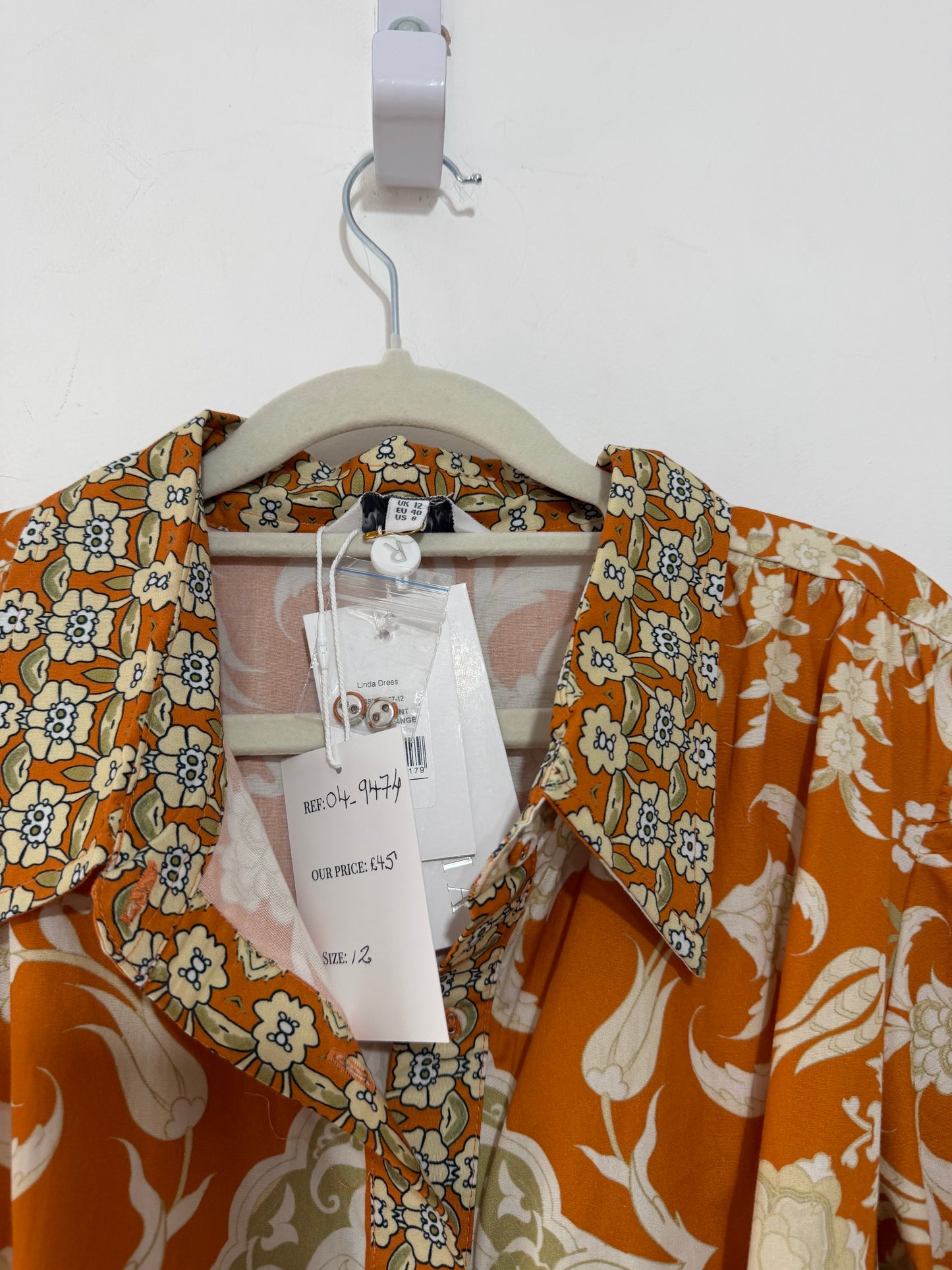 Preloved Raishma Studio Dress 12 Light Orange with Cream Flower Design