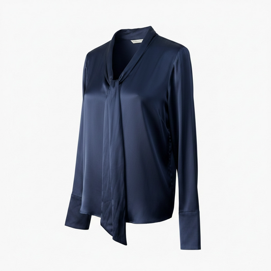 Preloved Navy Blue Dea Kudibal Silk Blouse, Size XXL