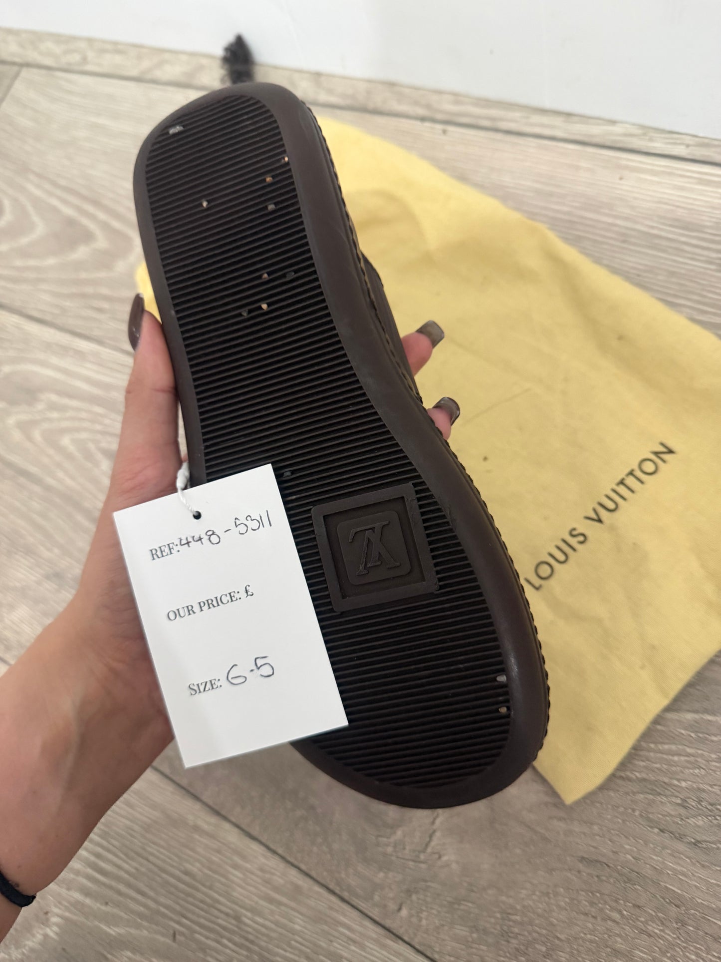 Brown Louis Vuitton Sliders, 6.5