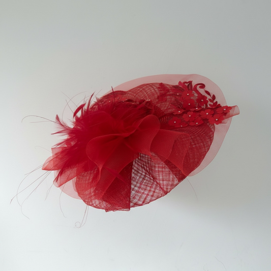 Preloved, Red Nataliya Couture Fascinator/Hat, Ascot