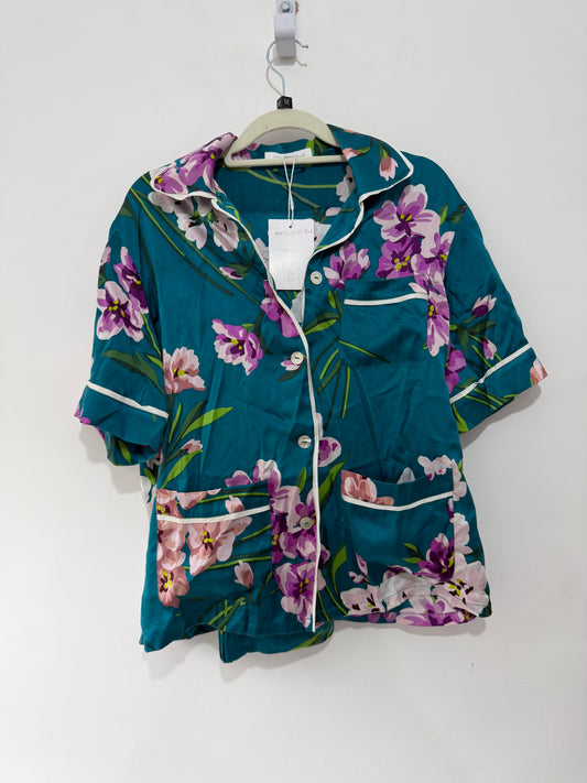 Teal with floral print Olivia Von Halle Silk Pyjama Set, Size 2 Uk- 10-12
