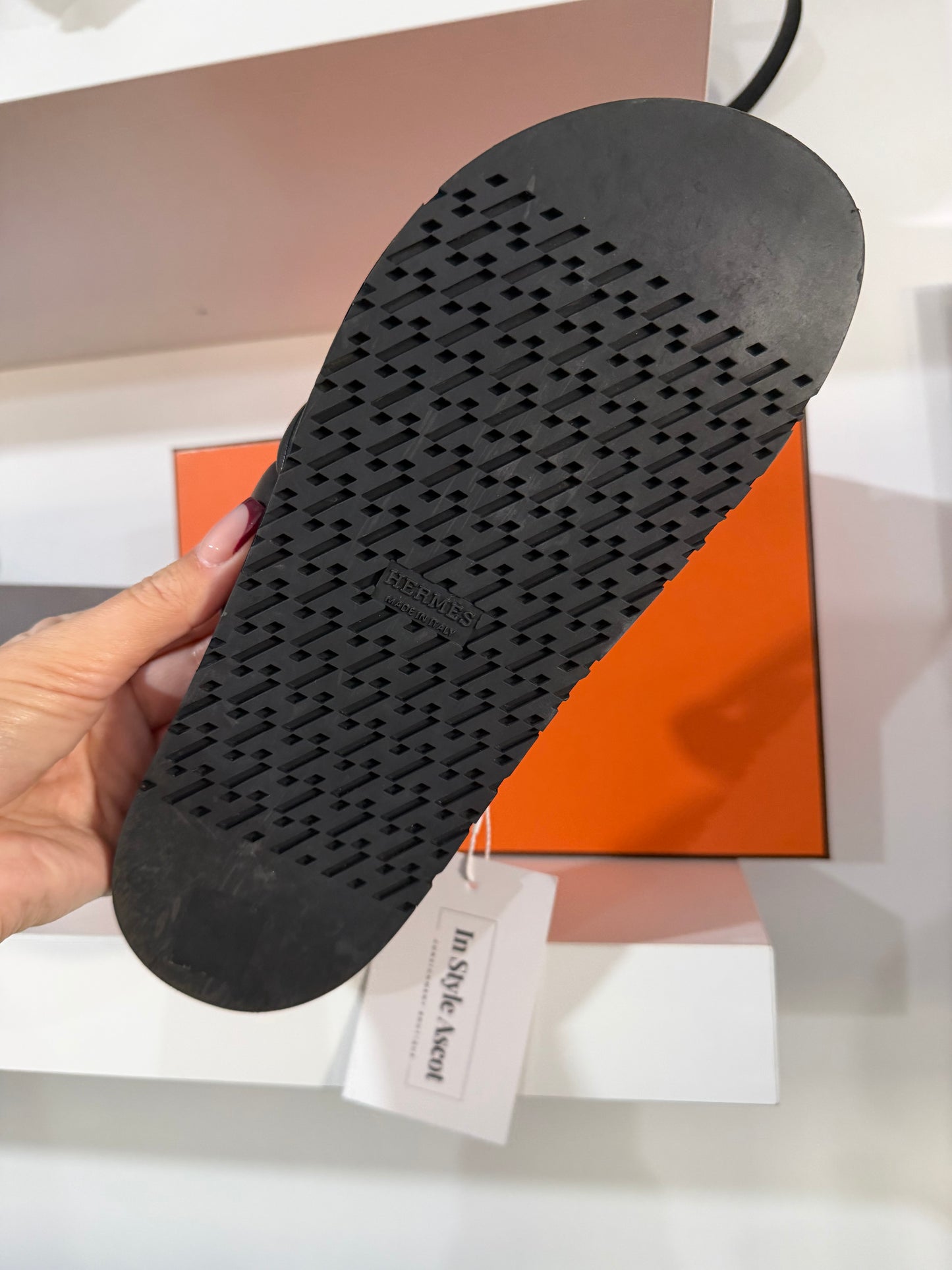 Black Hermes Extra Sandal, Size 7.5