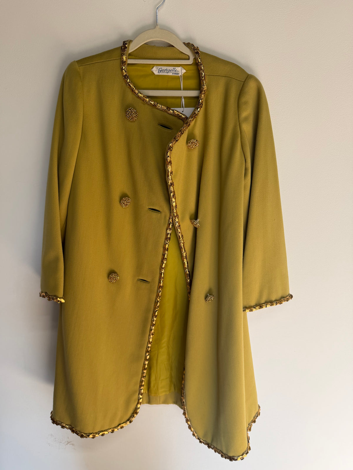 Preloved Georgette Athenes Coat 10 -12 Green and Gold
