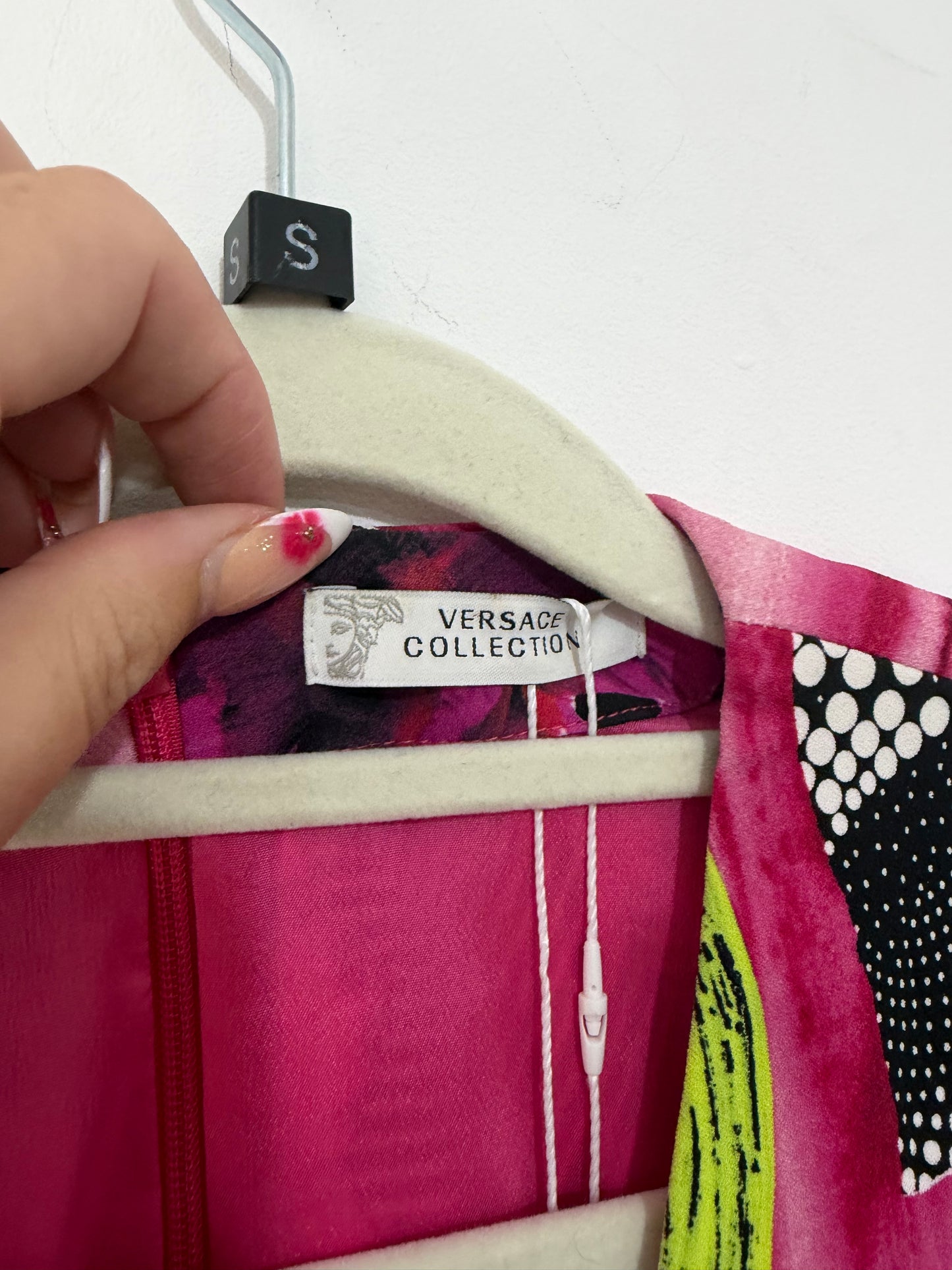 Preloved pink & green Versace Dress, Size 10