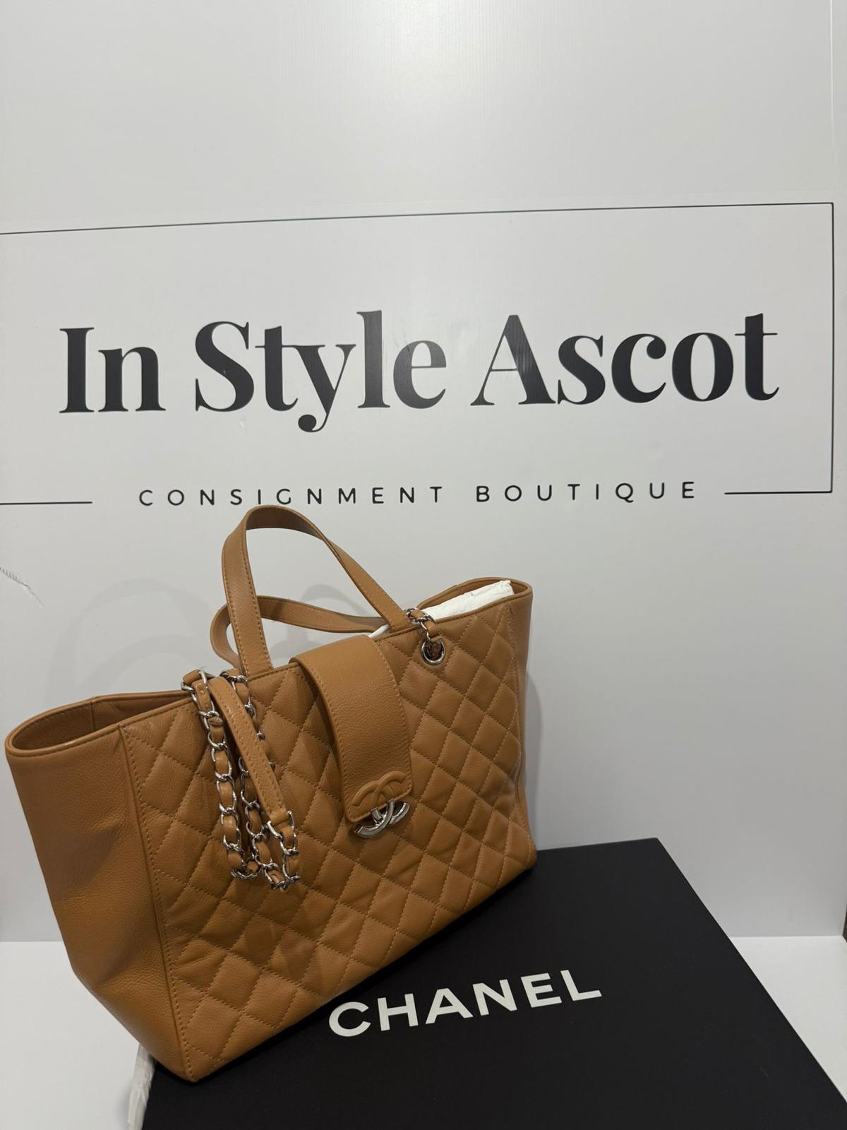 Chanel Tan Caviar CC Box Large Quilted Tote