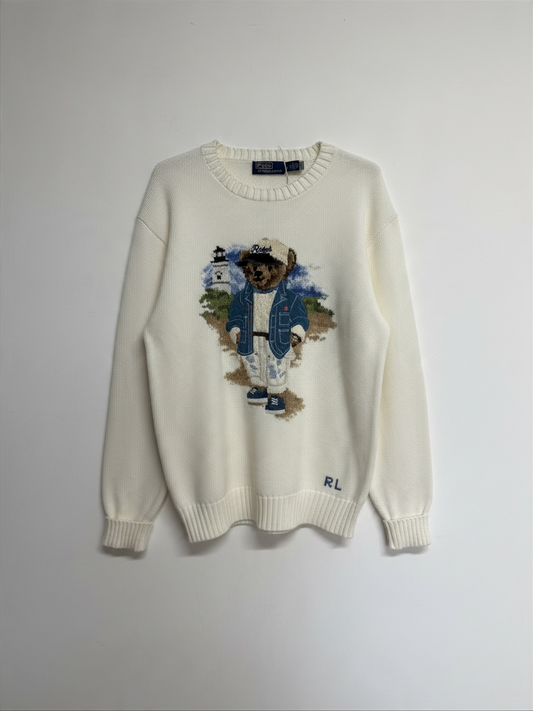 Preloved Ralph Lauren Jumper Size L Cream and Blue