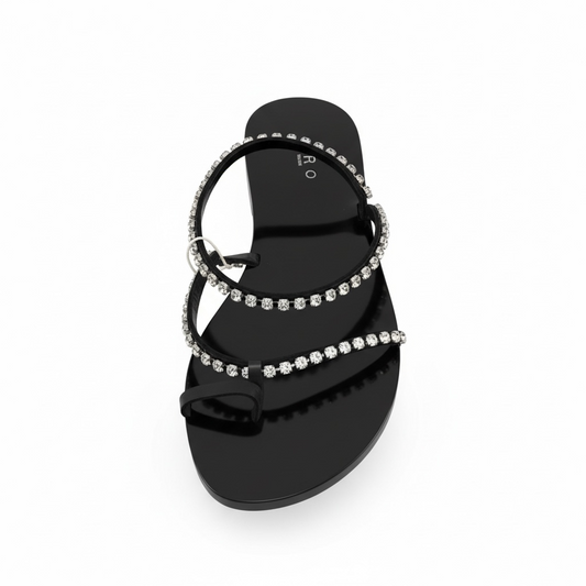 Pre-owned, Brand New Black and Crystal Iro Sandals, Size 7 - 40