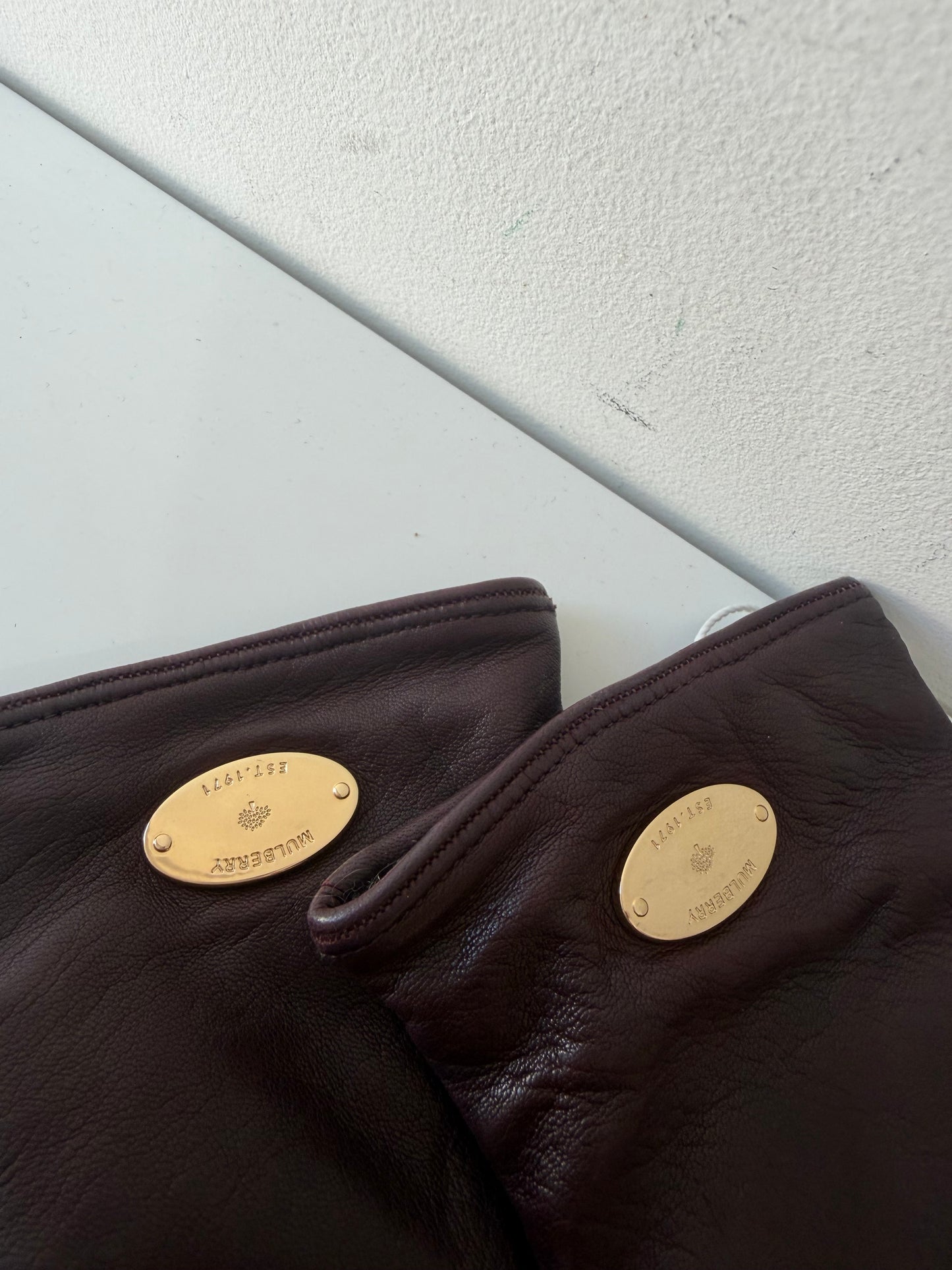 Pre-loved, Red and black plaid Mulberry Leather Gloves