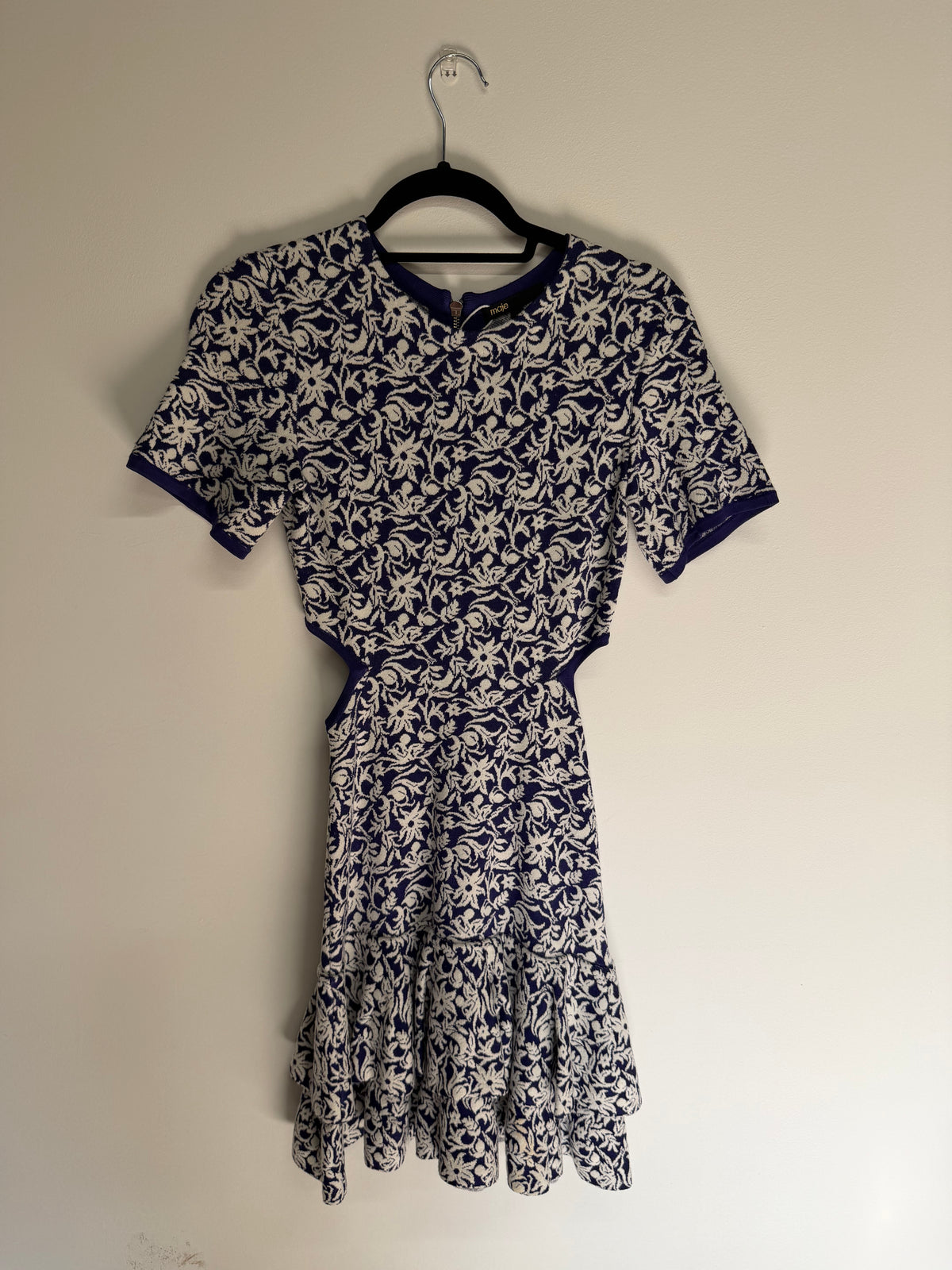 Preloved Maje Dress Size 8 Blue and White