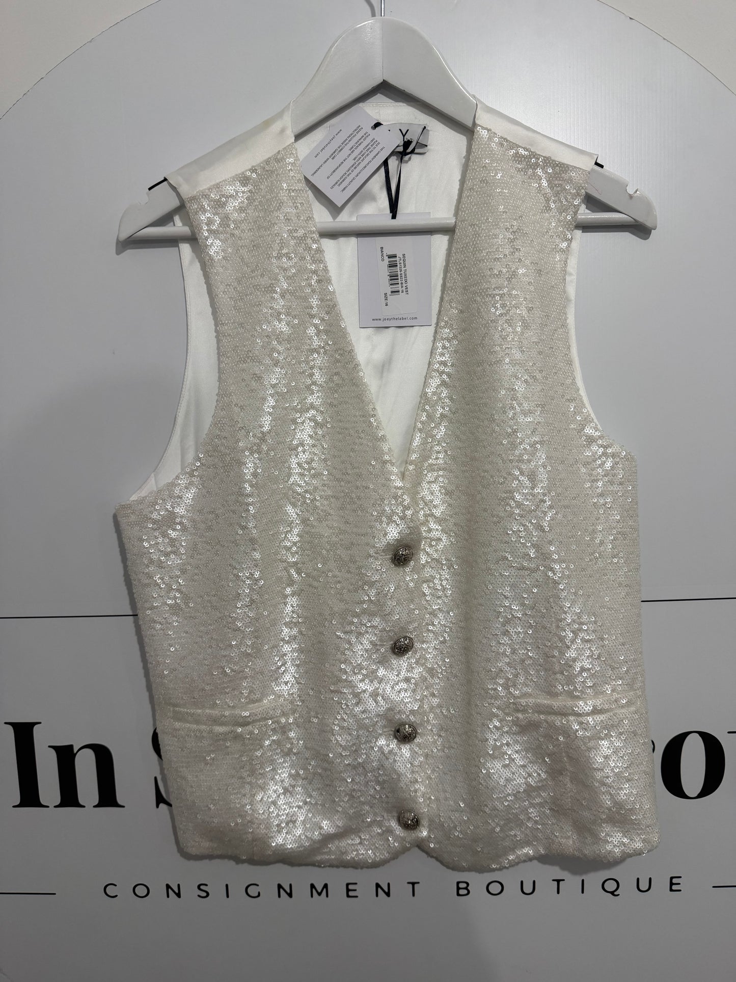 White Sequin Joey the label Vest, Size 16