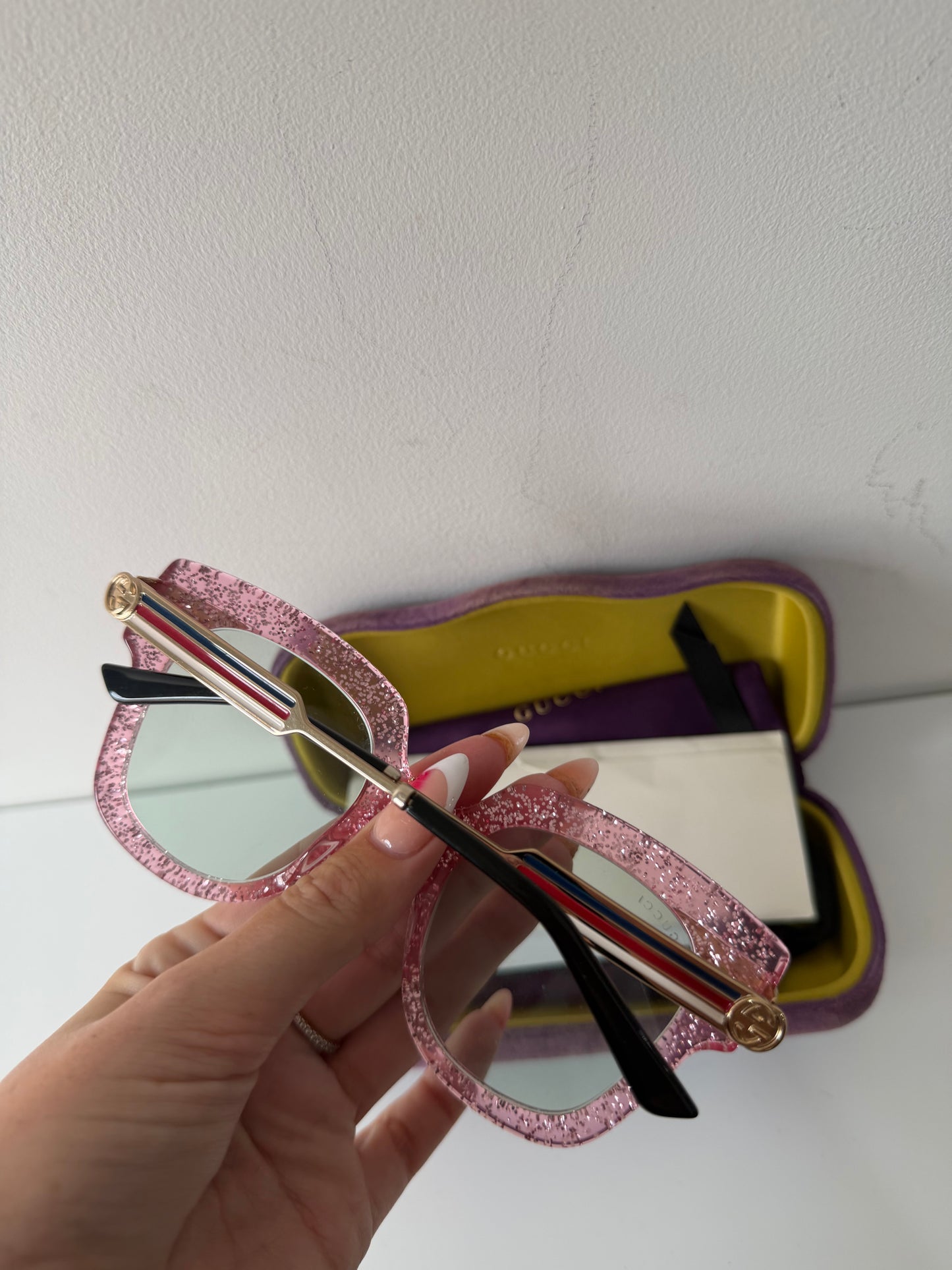 Preloved, Pink Glitter Gucci Sunglasses, With Case