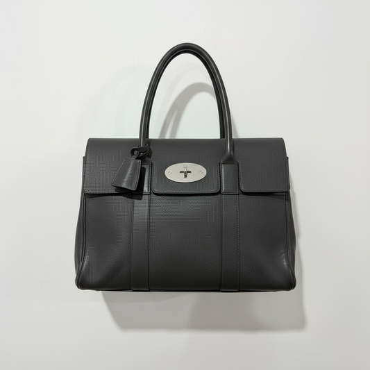 Grey Grained Leather Mulberry Bayswater Handbag, Silver Hardware