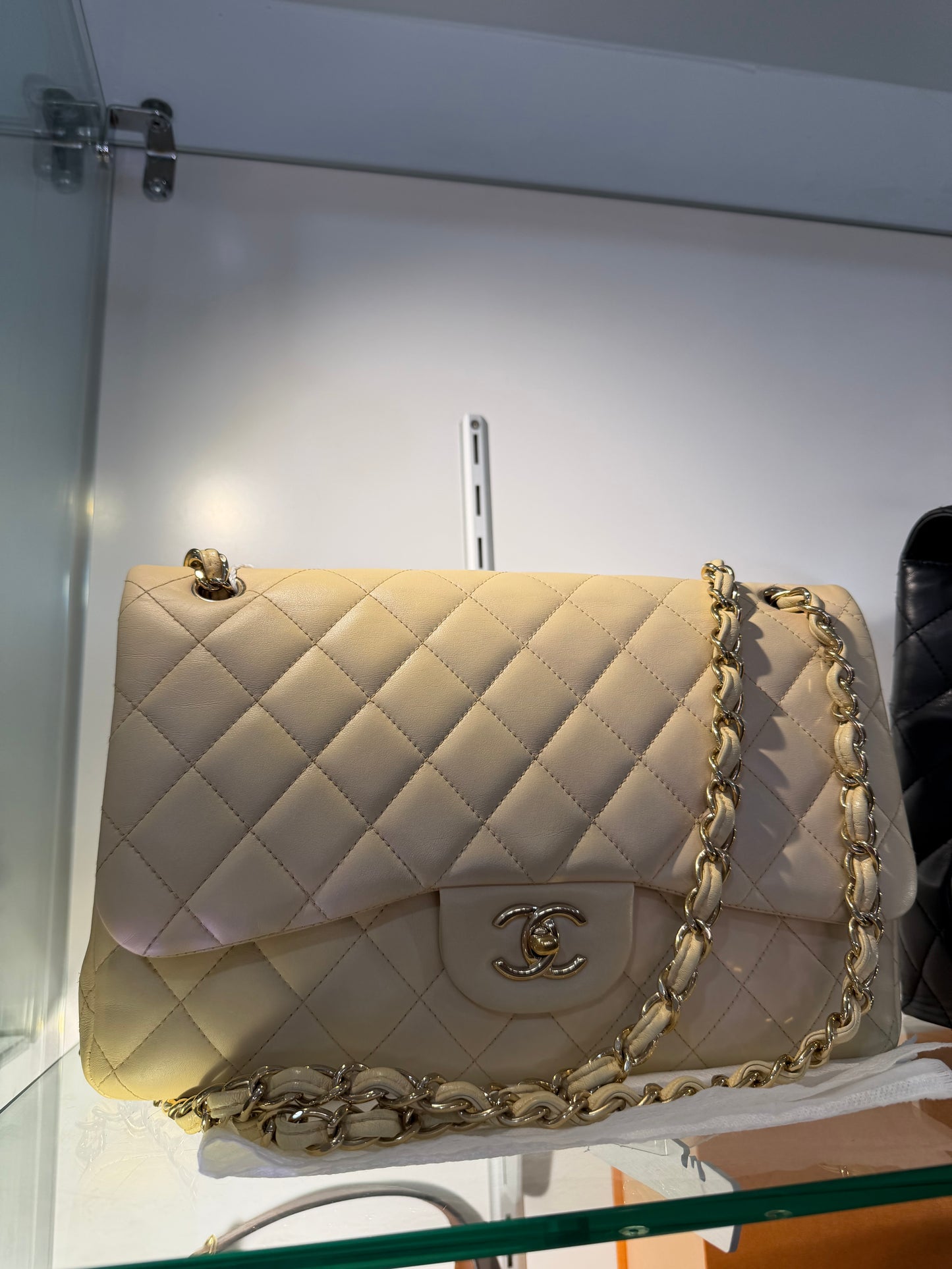 Preowned, Beige Nude with Gold Hardware Chanel Bag, Jumbo Double Flap