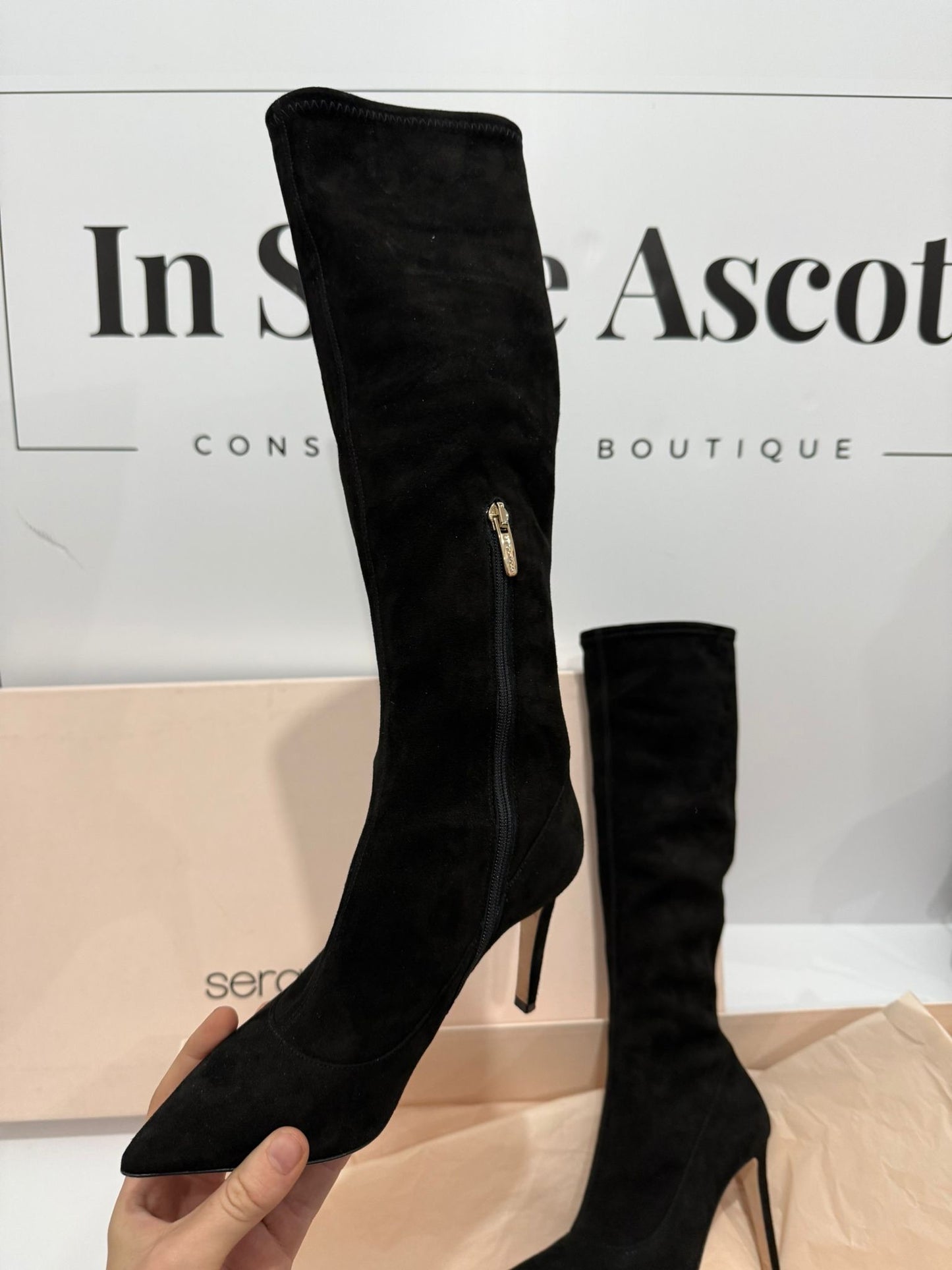 Black Sergio Rossi Suede Boots, Size 34