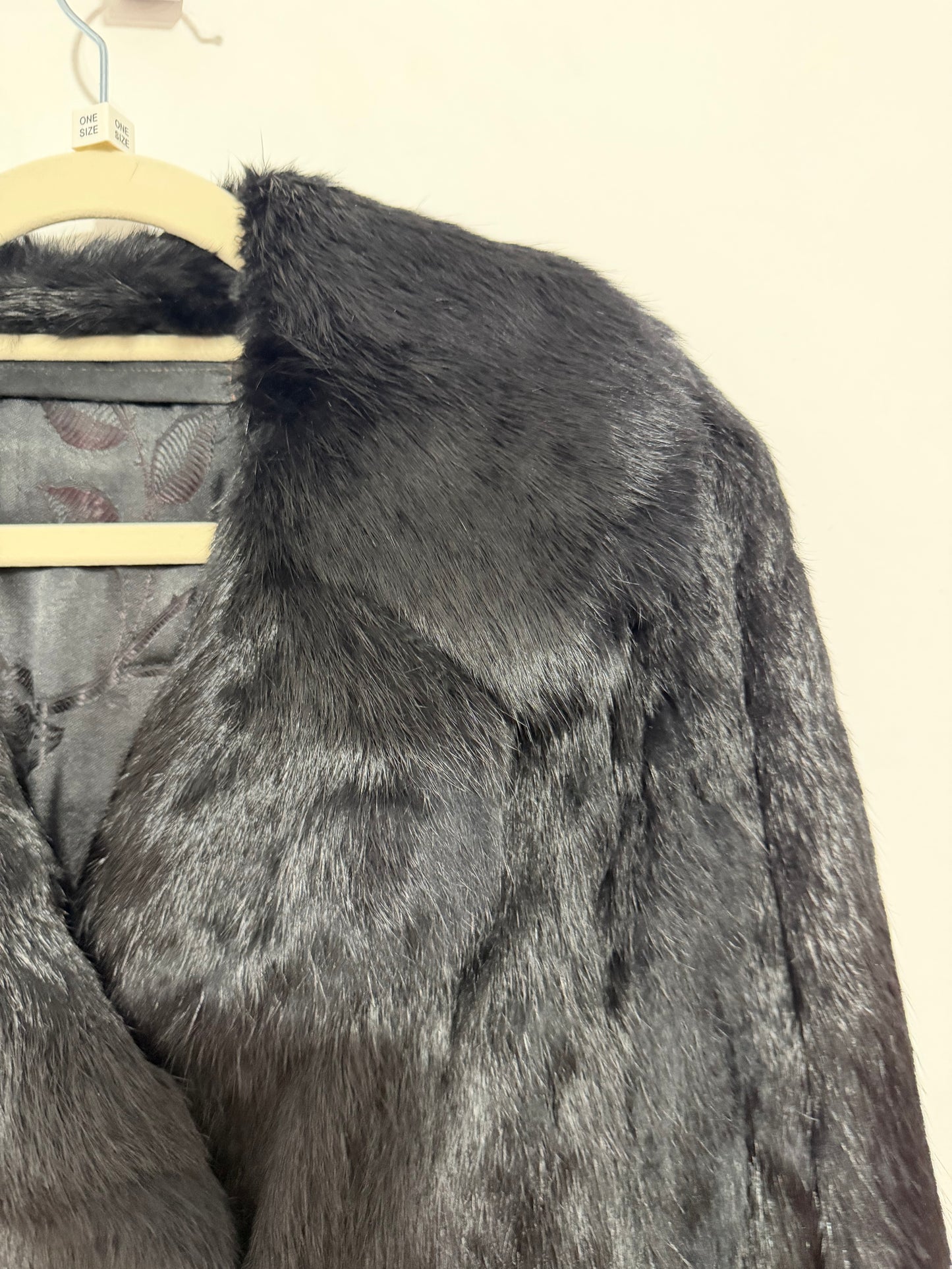 Black Pre-owned Rabbit Coat, Size S/M and Matching Hat