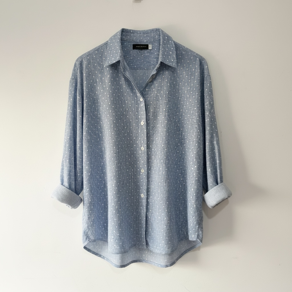 Preloved, Denim Blue Mint Velvet Blouse Shirt, Size Large