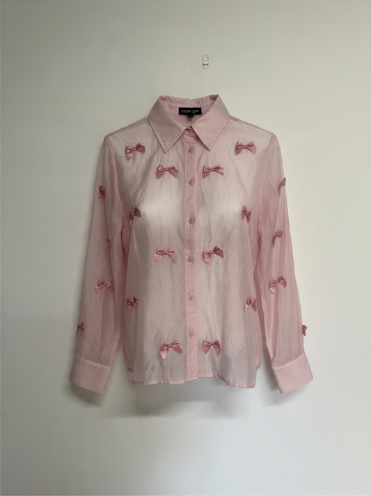Preloved BRAND NEW Sister Jane Shirt Size M Pink with Bows