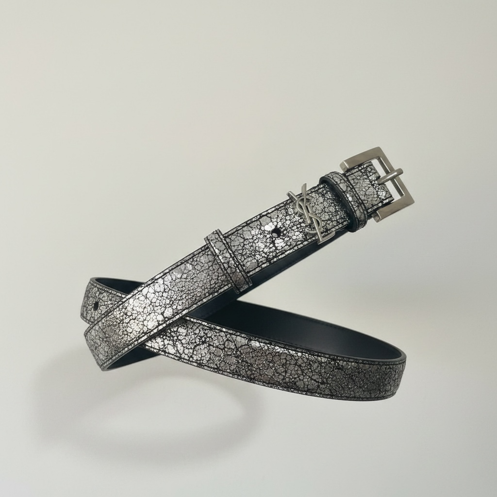 Preloved Silver Saint Laurent YSL Belt, Size S/M