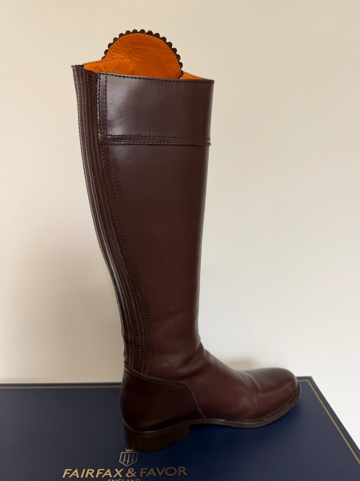 Preloved Fairfax & Favor Leather Riding Boots Size 37 UK 4 Brown Leather, Orange Interior