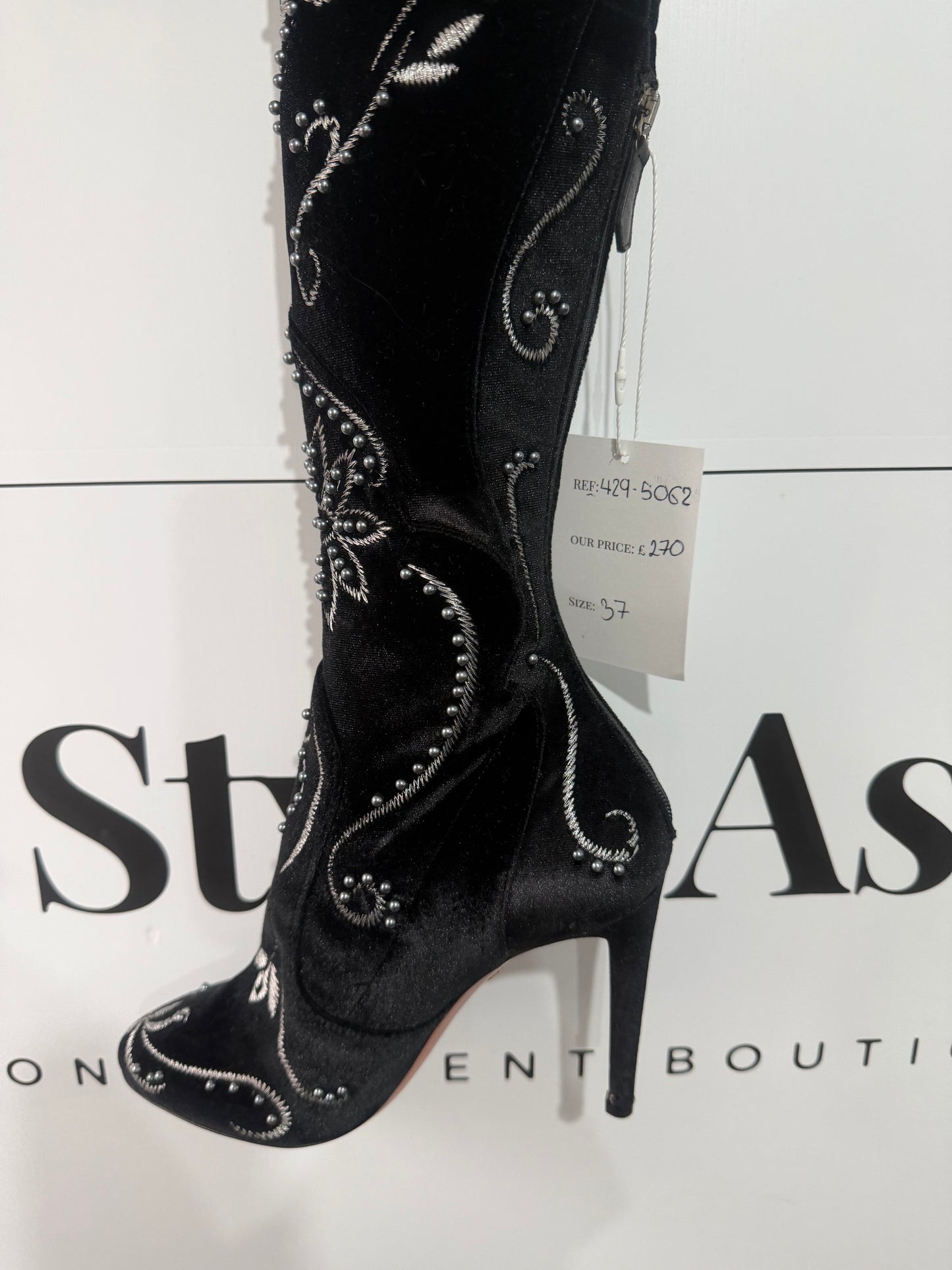 Black Aquazzura Heeled Boots, Size 37 - UK 4