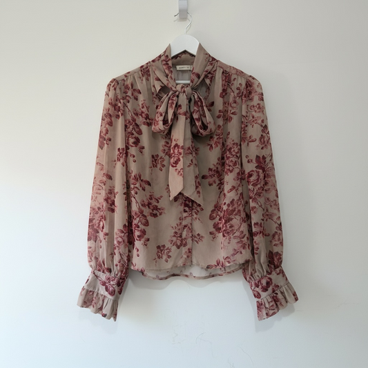Preloved, Beige/Burgundy  TDDPSSHDP Blouse, Size Medium