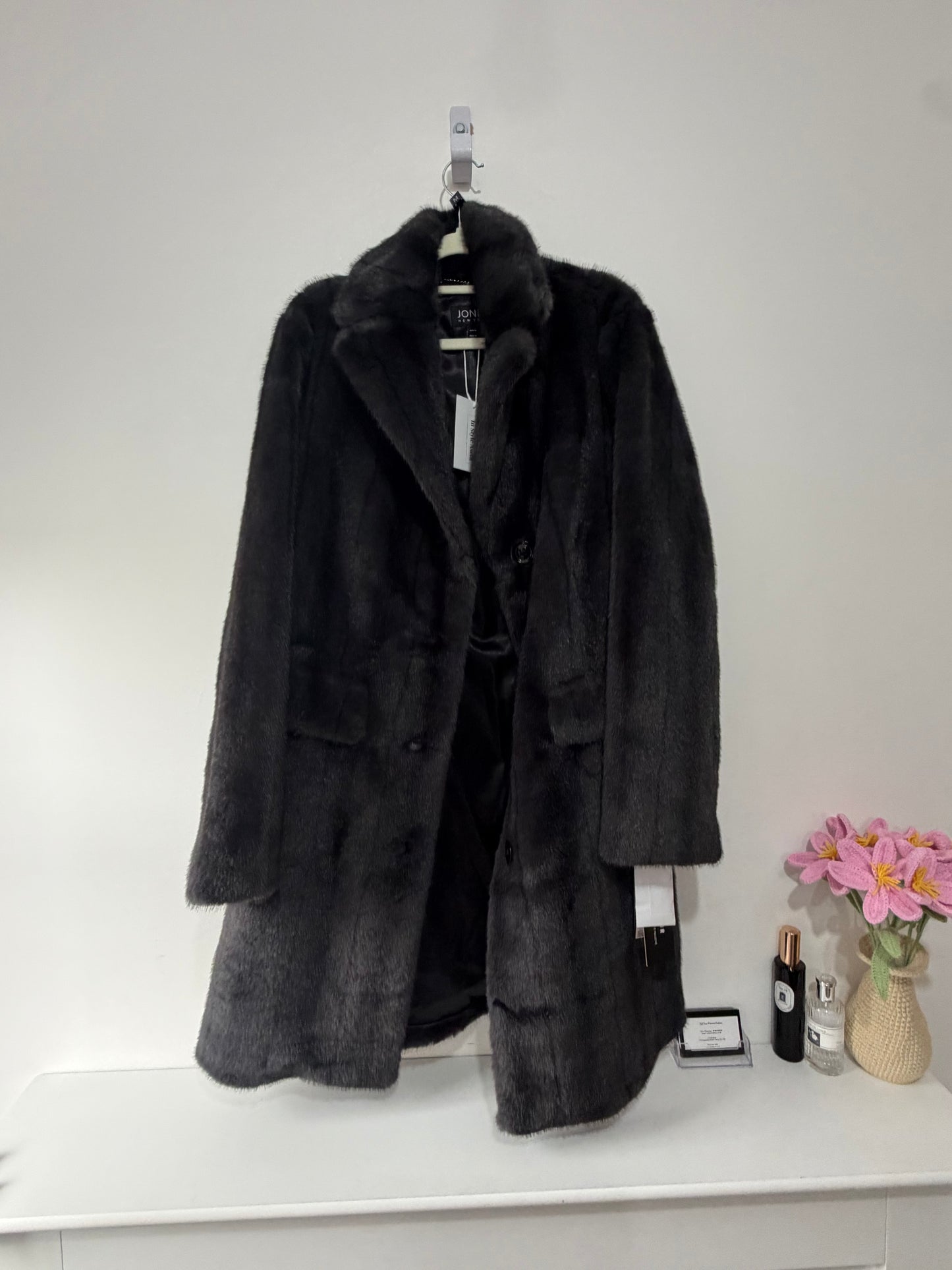 Preloved Jones New York Faux Fur Jacket Medium Dark Grey