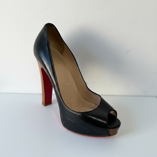 Preloved, Black Leather  Christian Louboutin Heels, Size 37.5 - UK 4.5