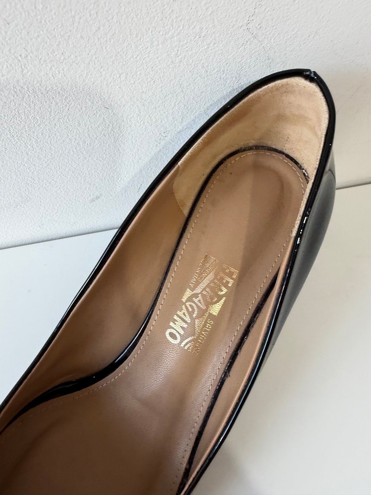 Preloved, Black Patent Salvatore Ferragamo Heels, Size 5.5 (5.5-6)