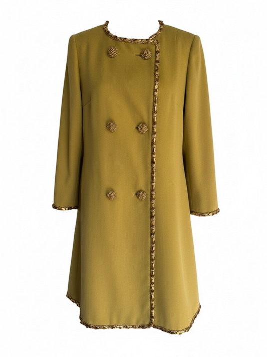 Preloved Georgette Athenes Coat 10 -12 Green and Gold