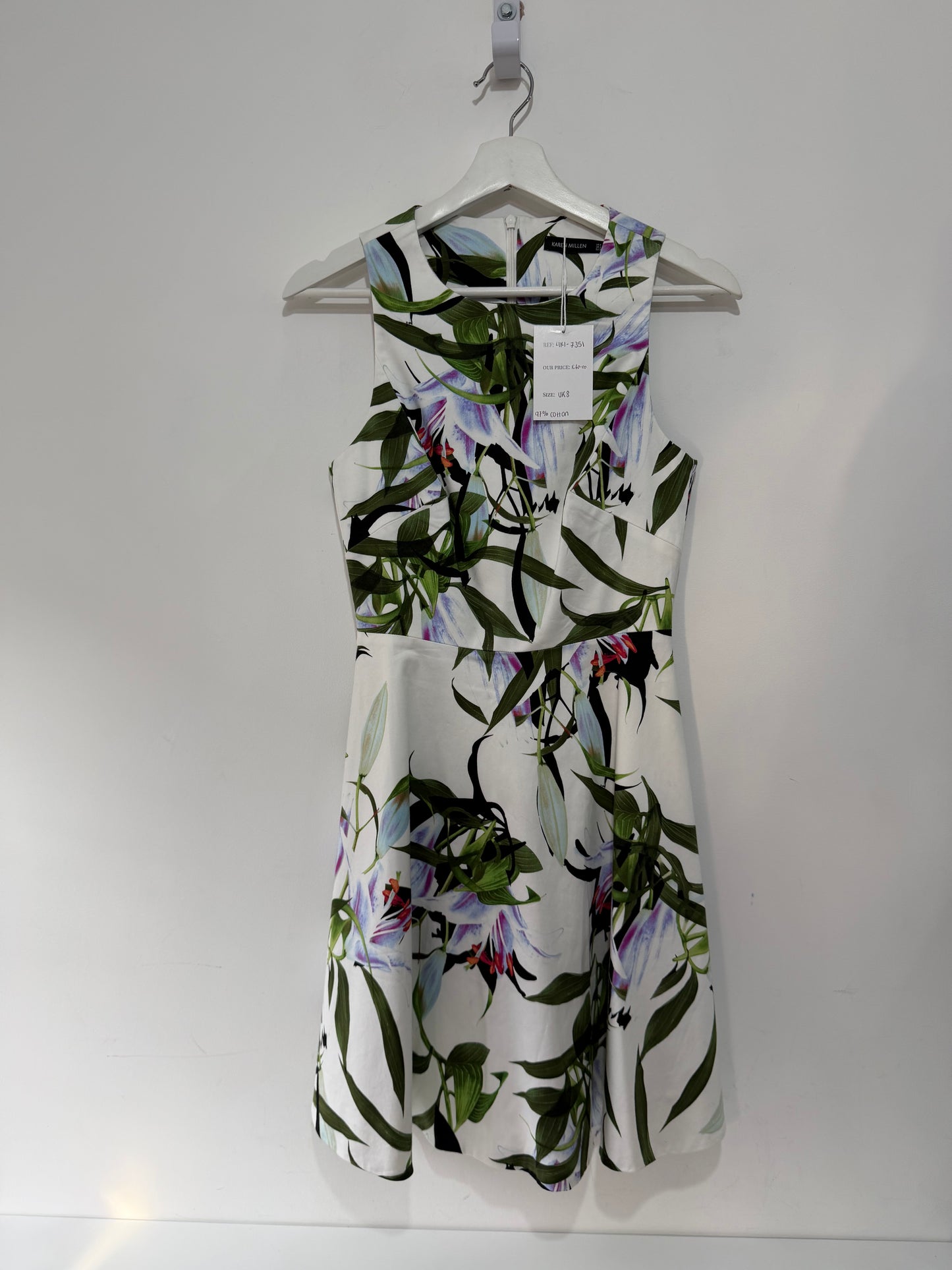 Preloved, White/Green Karen Millen Dress, UK 8