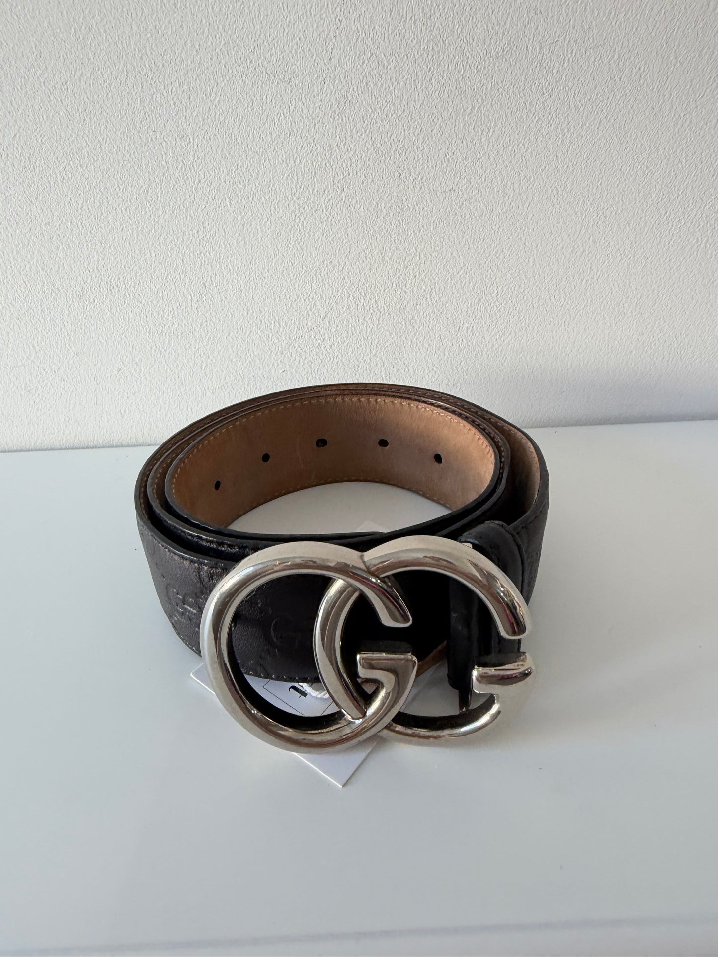 Pre-owned, Black w Silver Hardware Gucci Belt, Size 90/36