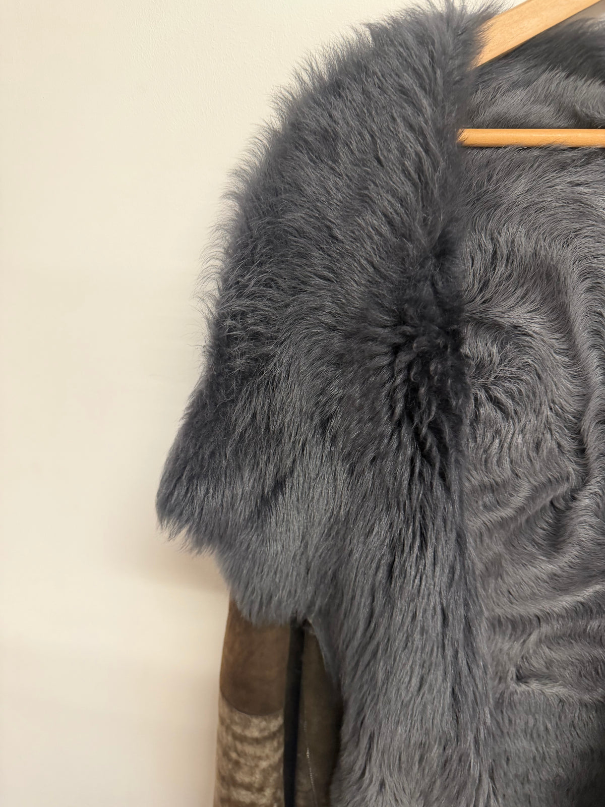 Preloved Sheepskin Coat Medium Size Grey