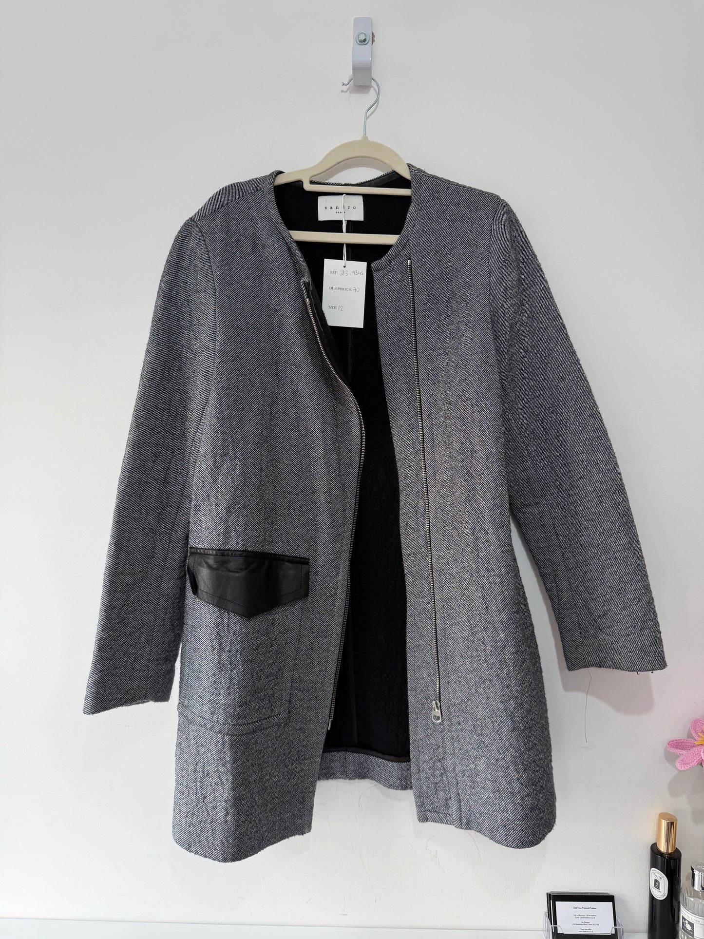 Preloved Sandro Jacket Size 12 Grey/Blue